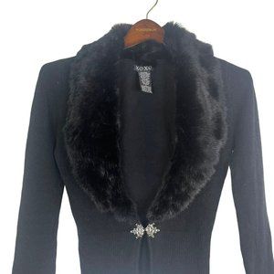VTG Women Black 100% Rabbit Fur Cardigan Size S Knit Sweater Jeweled XOXO Real